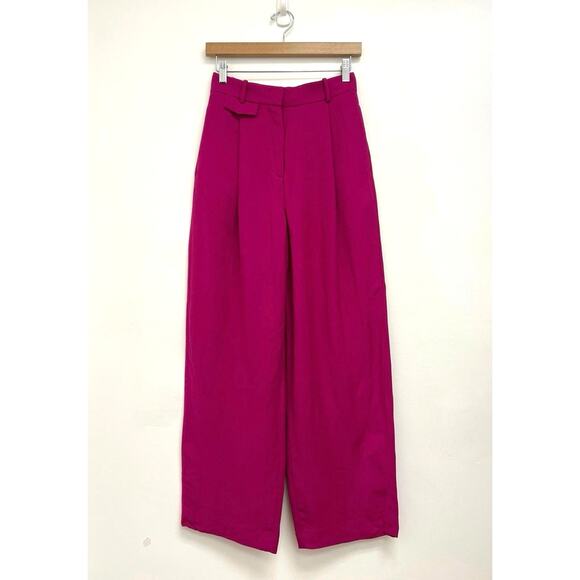 COS Relaxed Linen-Blend Wide-Leg Trousers Bright Pink Barbie Work Career Size 2 - Picture 11 of 11